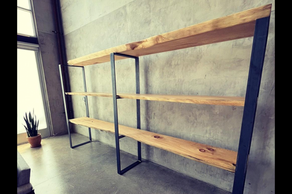 CUSTOM LIVE EDGE FURNITURE SUGAR SHELVING MADE FROM PINE AND RAW STEEL BY COYNE DESIGN COMPANY